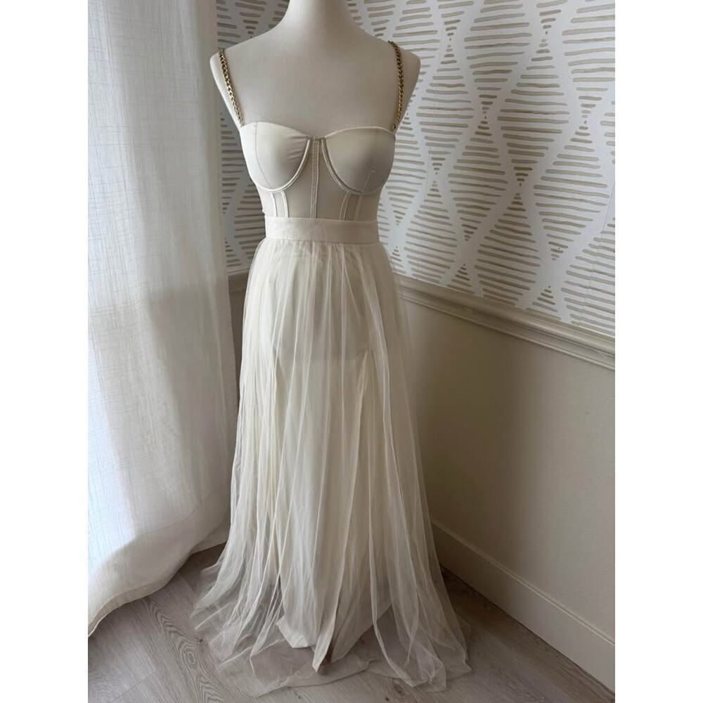 The Vintage Shop Ivory Gold Chain Mesh Tulle Bustier Corset Gown - Picture 2 of 6